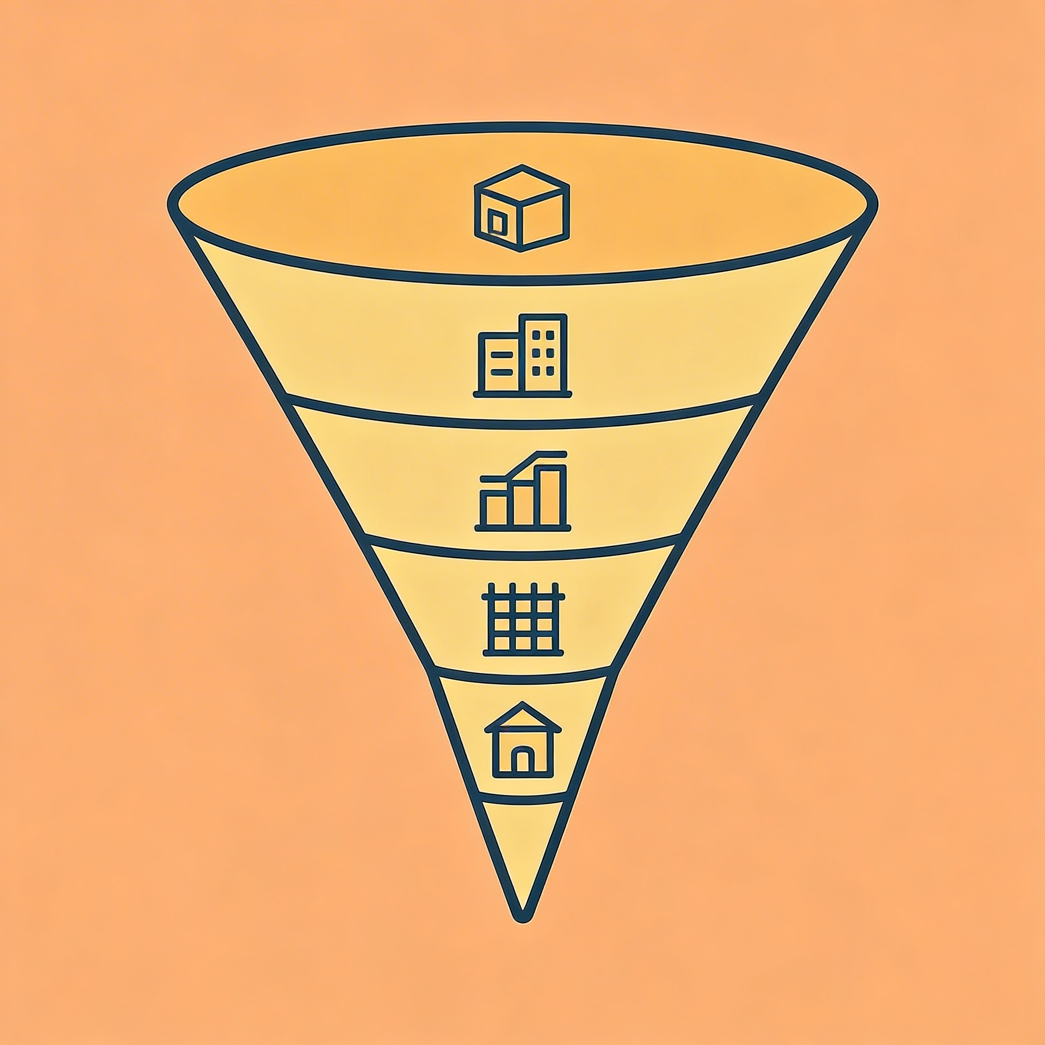 Funnel diagram showing how project criteria eliminate many builder options before comparison